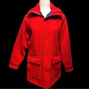 Vintage‎ Woolrich Red Wool Coat with detachable hood, Women’s size Medium
